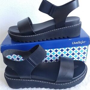 Limelight black platform sandals, size 8, round toe, stitching detail